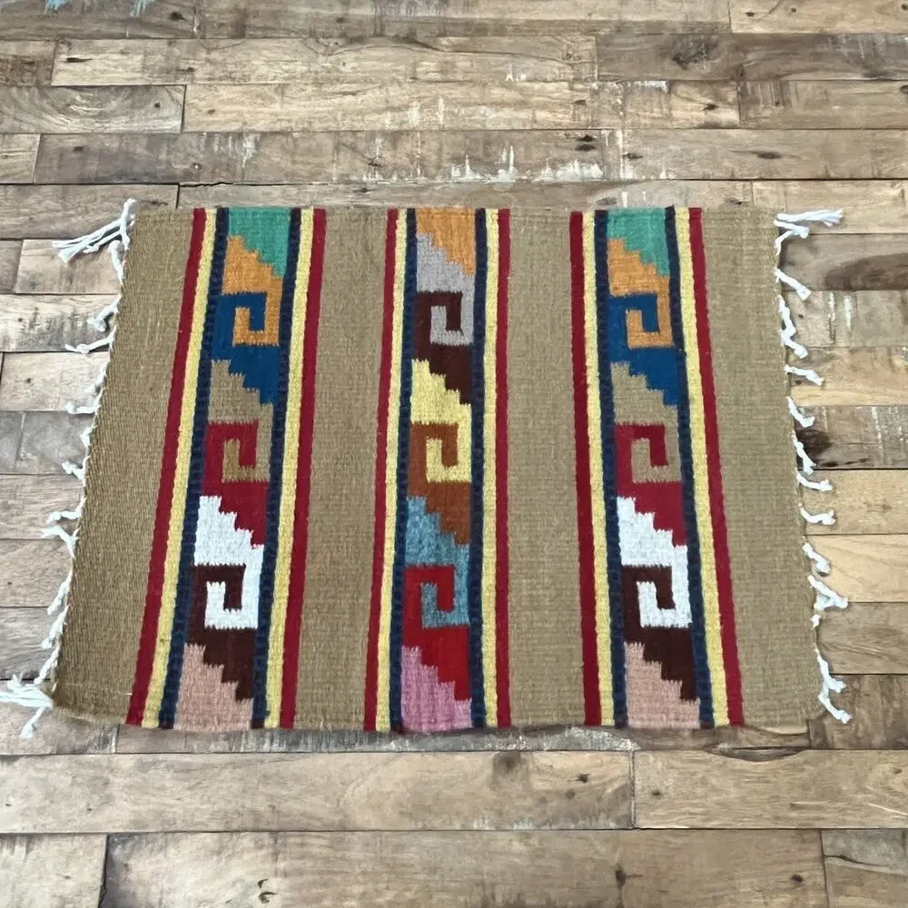Zapotec Rug 15 in x 20 in Woven Sheep Wool Multicolor Grecas de Mitla Pattern